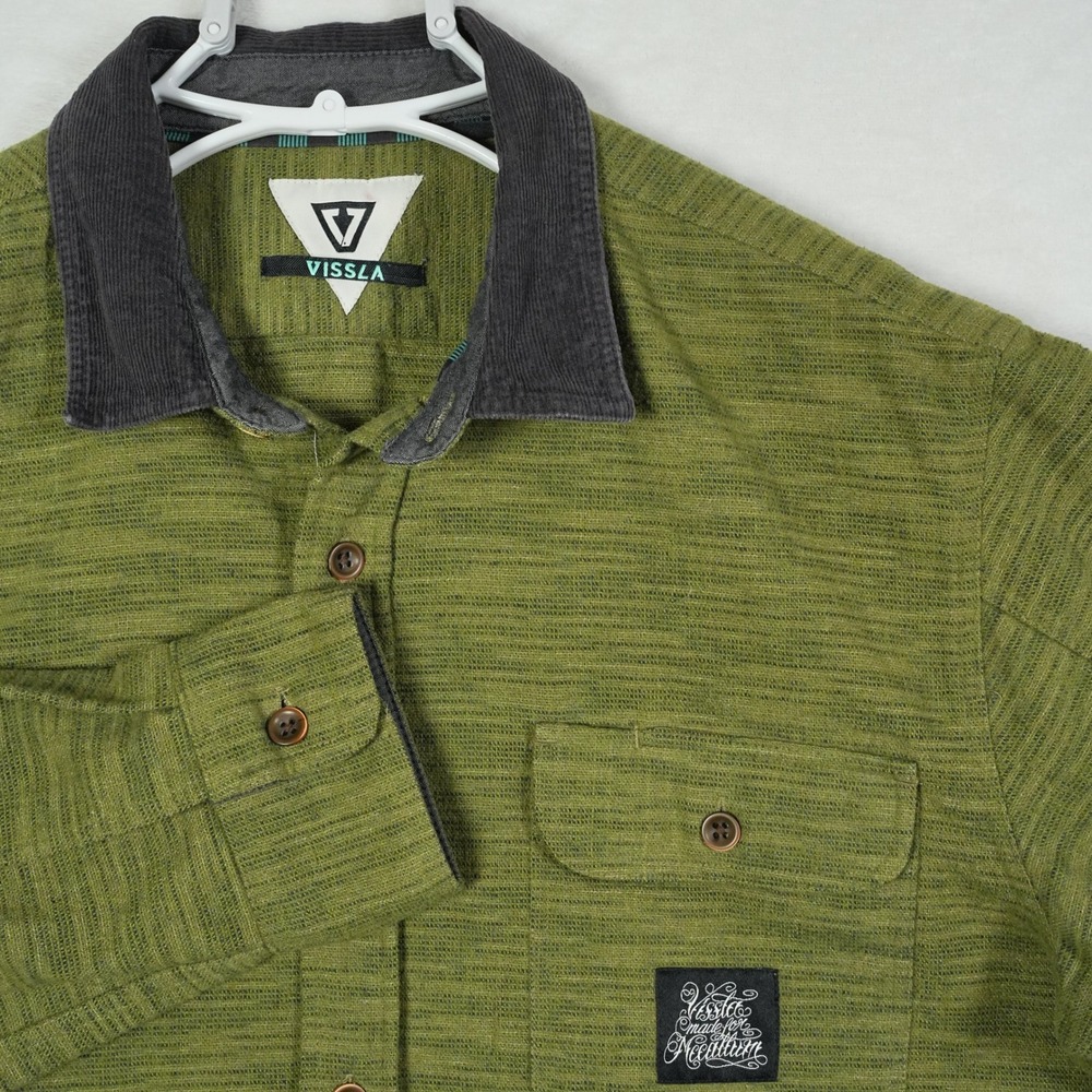 Vissla x McCallum Wool Blend Overshirt Shacket Mens Large Green Corduroy Collar‎